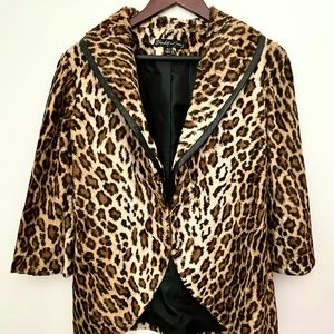 Elizabeth And James Womens 3/4 Sleeve Faux Leopard Print Coat Shawl Collar XS